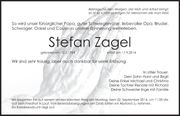 Traueranzeige von Stefan Zagel von Pegnitz-Zeitung